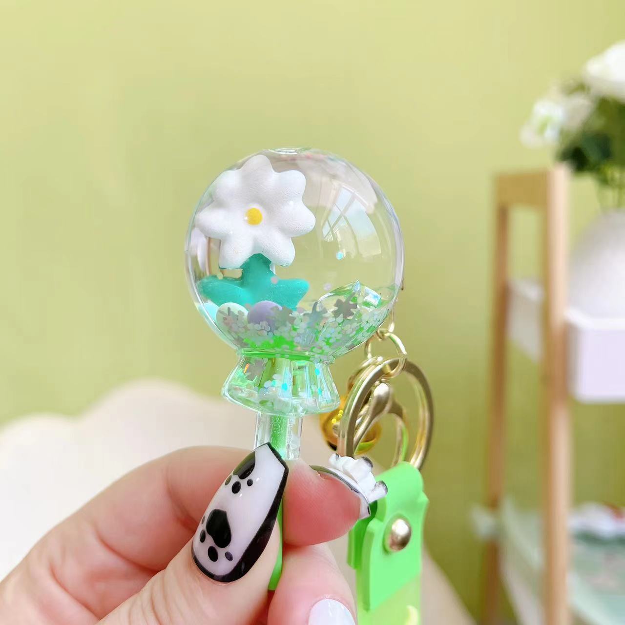Wholesale Oil Flower Drift Bottle Acrylic Key Chain